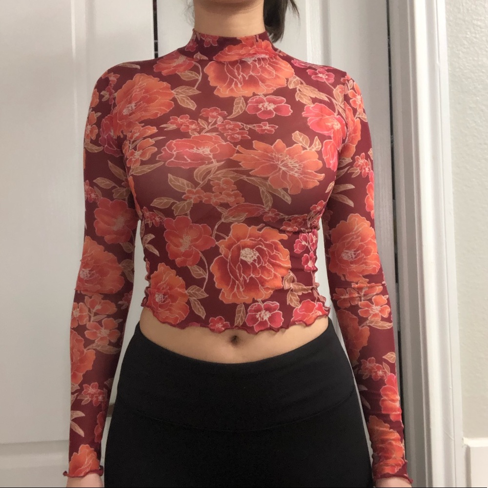 Mesh flower pattern top